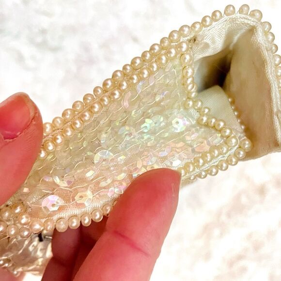 Vintage 1950s Mid-Century Modern Beaded Sequin Evening Clutch Envelope Purse - Picture 7 of 14